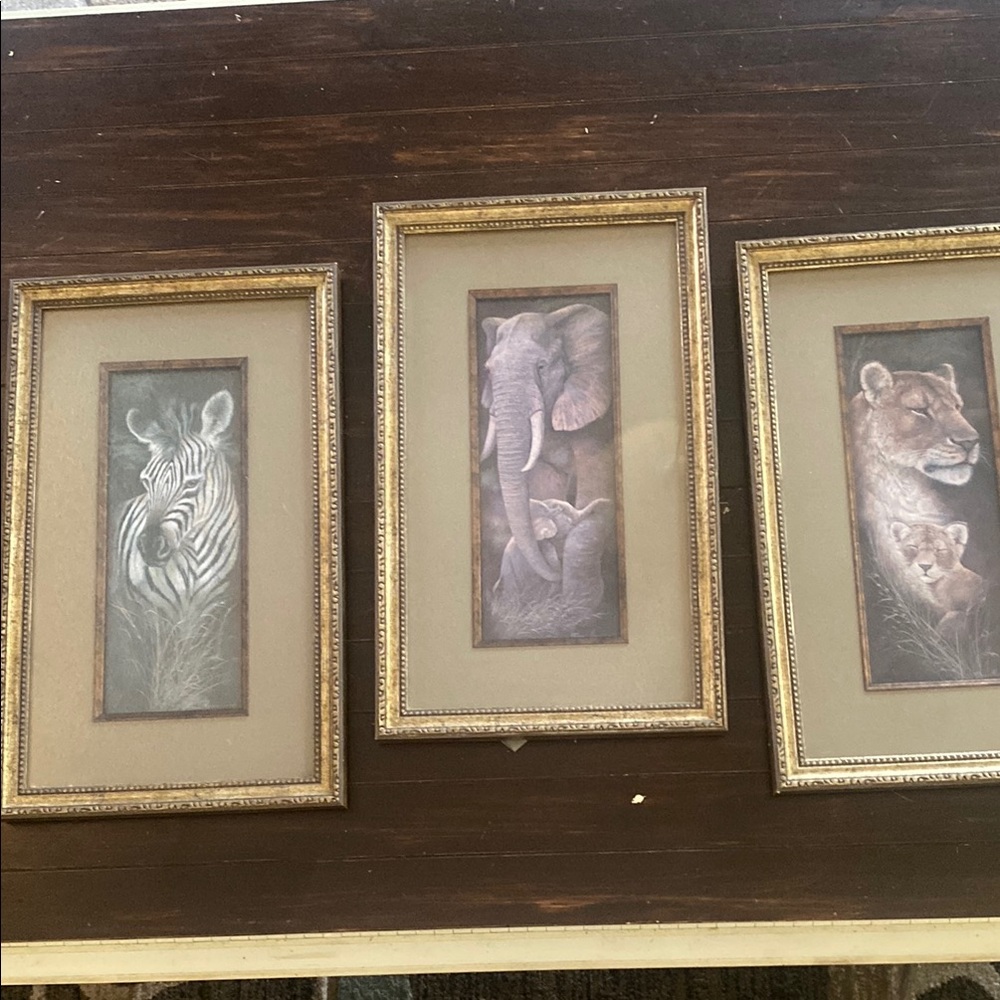 Vintage Wildlife Framed Art Set - Brown and Gold. Perfect